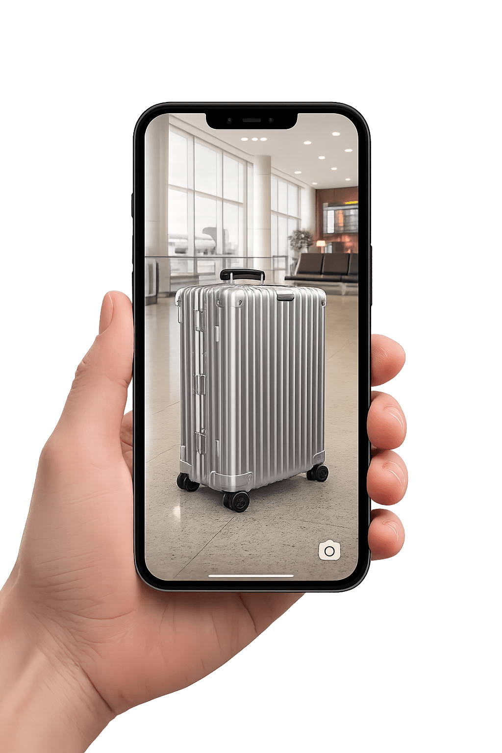 Shopper viewing a true-to-scale 3D product in their room with RenderEase WebAR